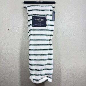 Hudson House Throw Blanket 60x70 Oversized‎ Velvet Plush Green White Stripe New